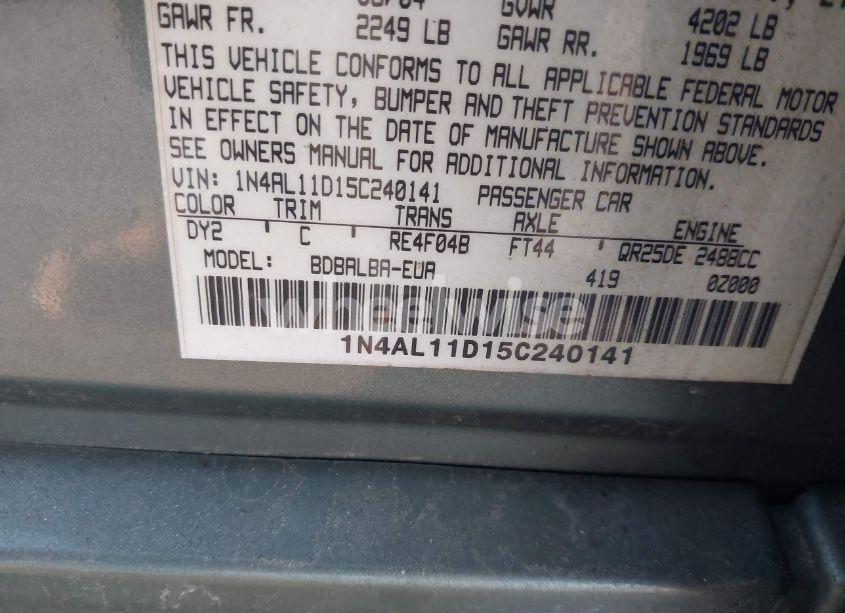 Photo 9 of 2005 Nissan Altima 2.5 S (VIN 1N4AL11D15C240141)