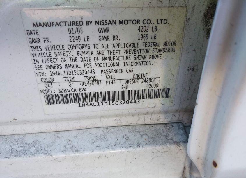 Photo 9 of 2005 Nissan Altima 2.5 S (VIN 1N4AL11D15C320443)