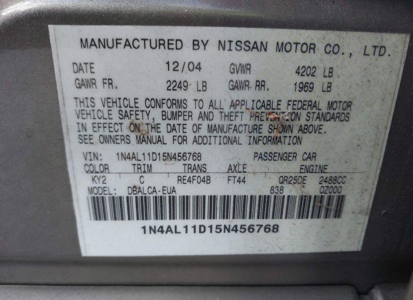 Photo 9 of 2005 Nissan Altima 2.5 S (VIN 1N4AL11D15N456768)