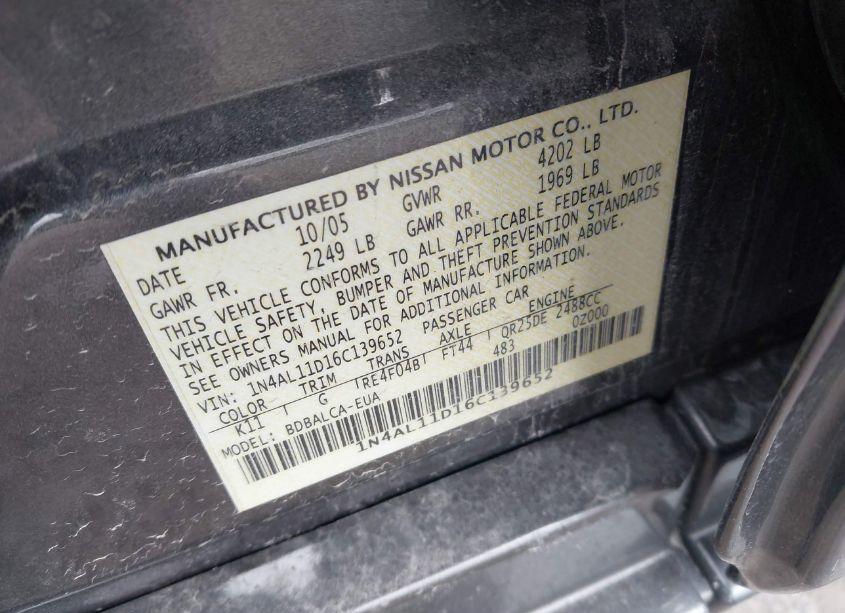 Photo 9 of 2006 Nissan Altima 2.5 S (VIN 1N4AL11D16C139652)