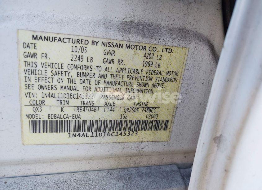 Photo 9 of 2006 Nissan Altima 2.5 S (VIN 1N4AL11D16C145323)