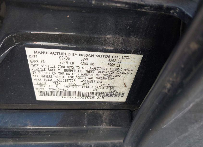 Photo 9 of 2006 Nissan Altima 2.5 S (VIN 1N4AL11D16C197728)