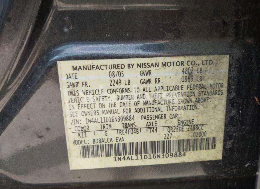 Photo 9 of 2006 Nissan Altima 2.5 S (VIN 1N4AL11D16N309884)