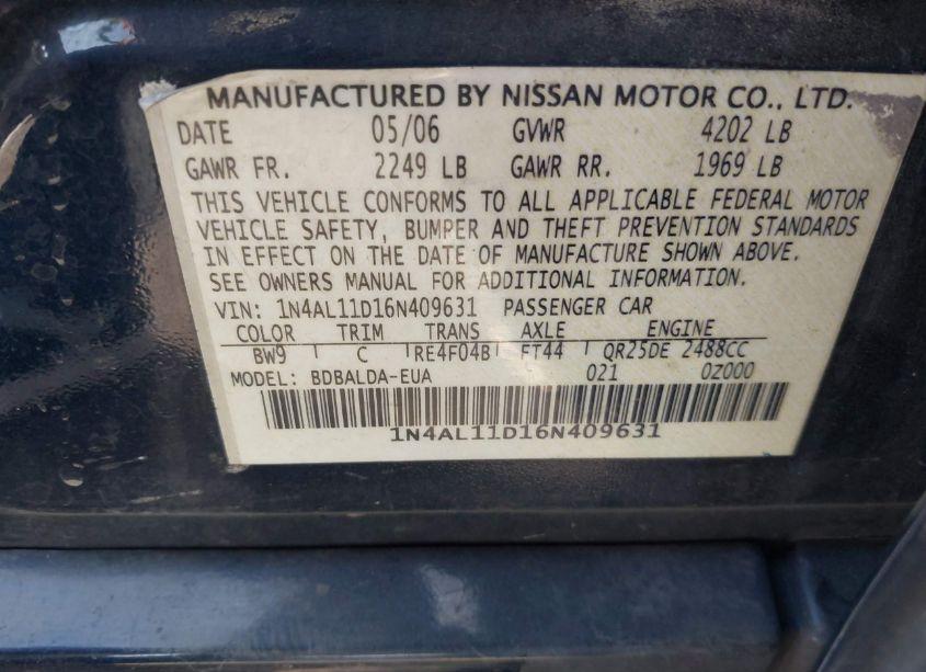 Photo 9 of 2006 Nissan Altima 2.5 S (VIN 1N4AL11D16N409631)