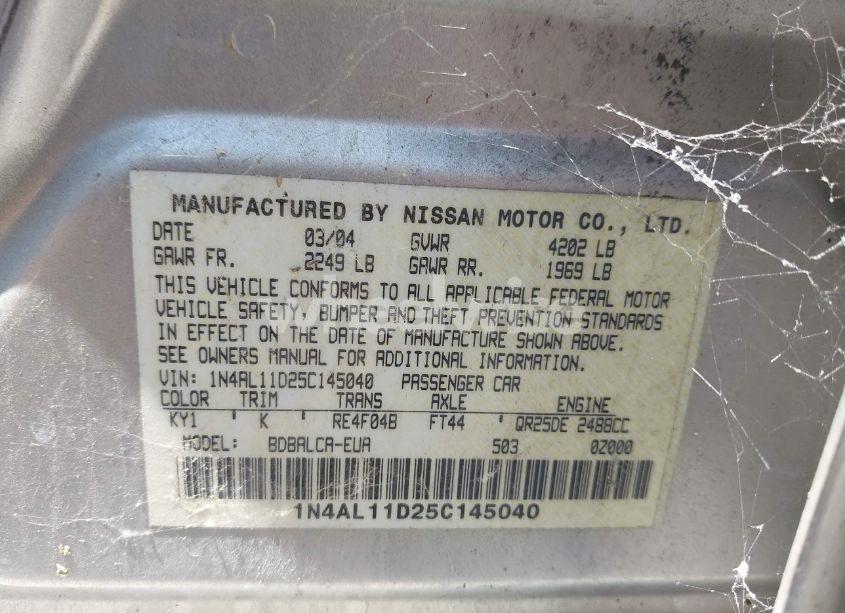 Photo 9 of 2005 Nissan Altima 2.5 S (VIN 1N4AL11D25C145040)