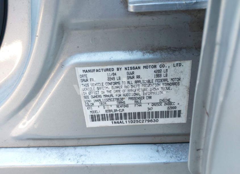 Photo 9 of 2005 Nissan Altima 2.5 S (VIN 1N4AL11D25C279630)