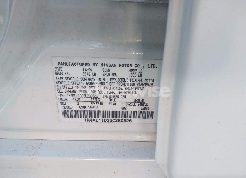 Photo 9 of 2005 Nissan Altima 2.5 S (VIN 1N4AL11D25C280826)