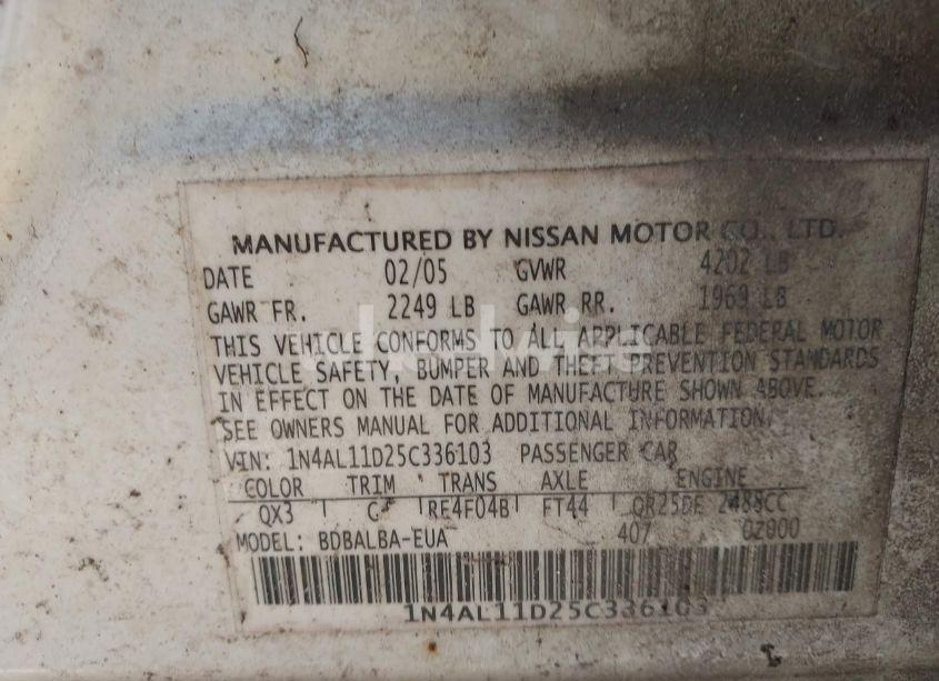 Photo 9 of 2005 Nissan Altima 2.5 S (VIN 1N4AL11D25C336103)
