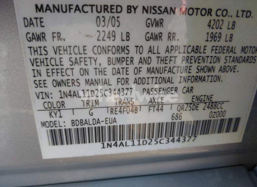 Photo 9 of 2005 Nissan Altima 2.5 S (VIN 1N4AL11D25C344377)