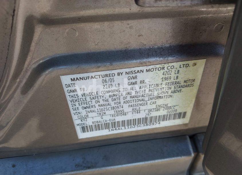 Photo 9 of 2005 Nissan Altima 2.5 S (VIN 1N4AL11D25C380974)