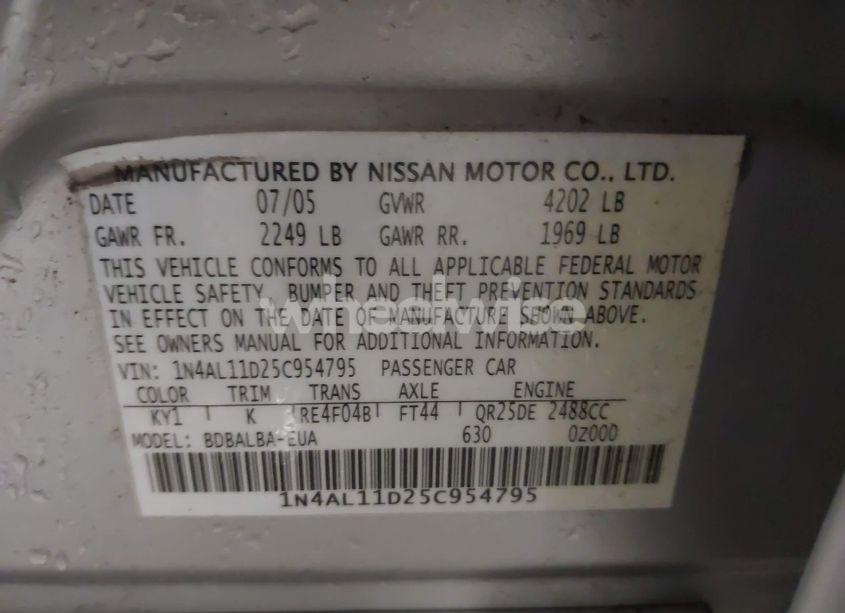 Photo 9 of 2005 Nissan Altima 2.5 S (VIN 1N4AL11D25C954795)