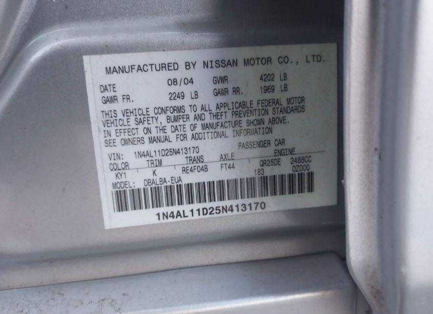 Photo 9 of 2005 Nissan Altima 2.5 S (VIN 1N4AL11D25N413170)