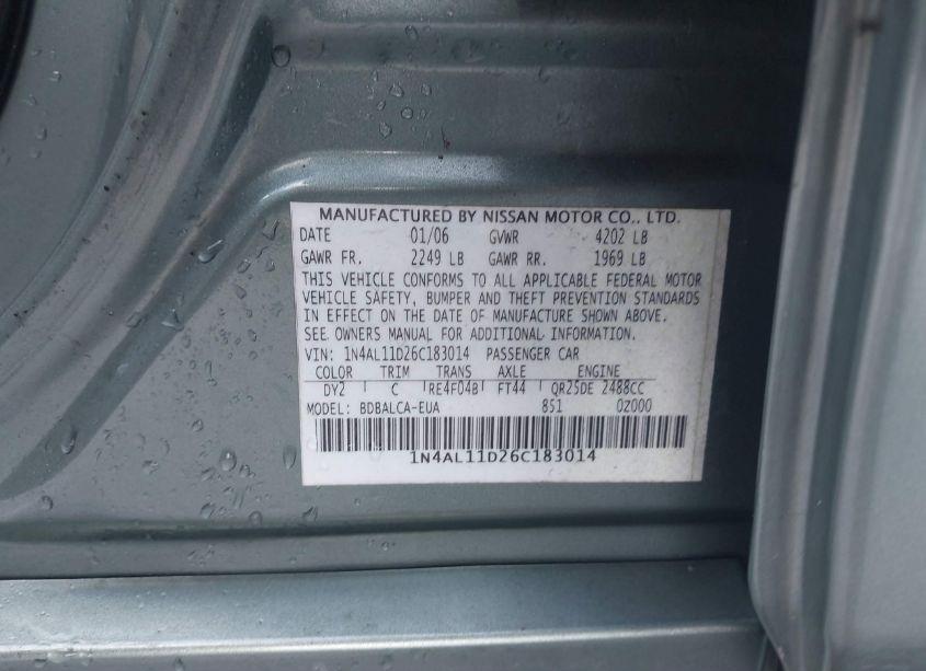 Photo 9 of 2006 Nissan Altima 2.5 S (VIN 1N4AL11D26C183014)