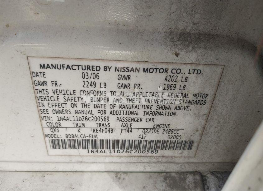 Photo 9 of 2006 Nissan Altima 2.5 S (VIN 1N4AL11D26C200569)