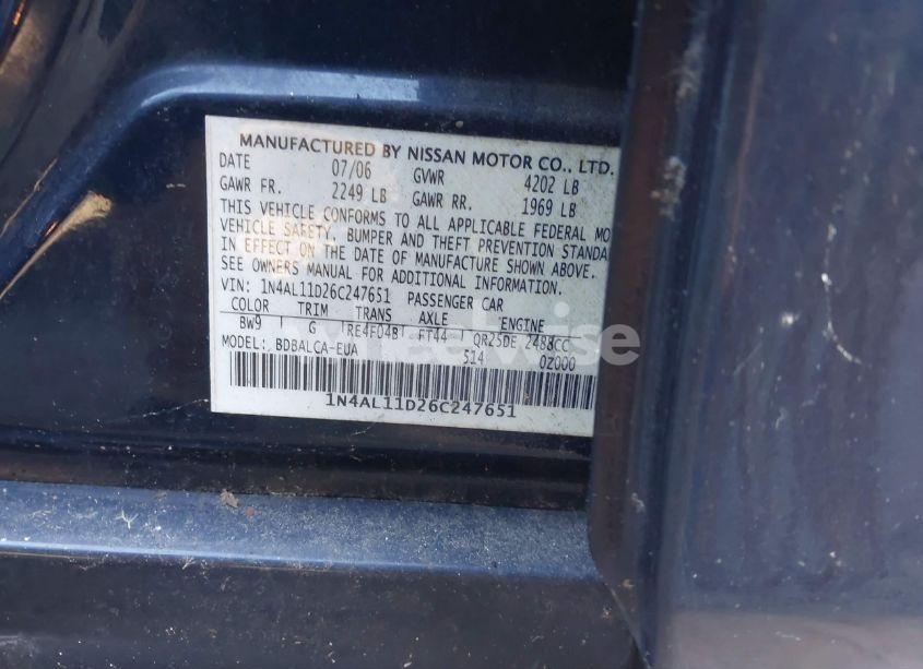 Photo 9 of 2006 Nissan Altima 2.5 S (VIN 1N4AL11D26C247651)