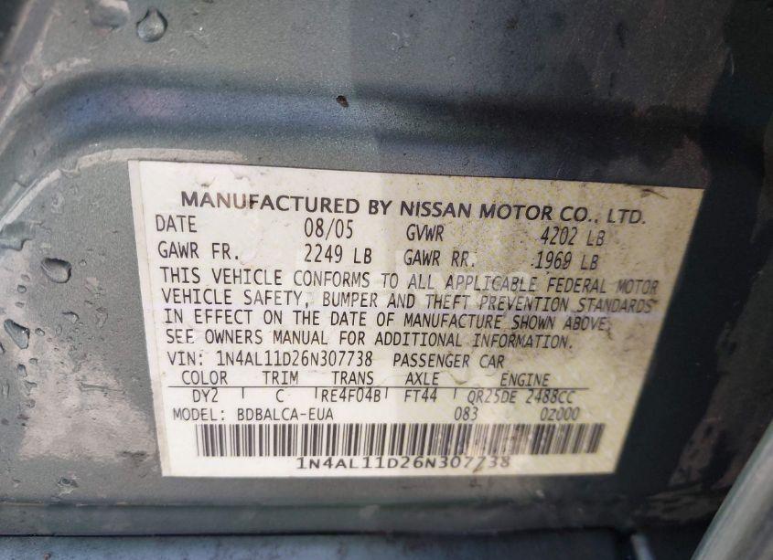 Photo 9 of 2006 Nissan Altima 2.5 S (VIN 1N4AL11D26N307738)