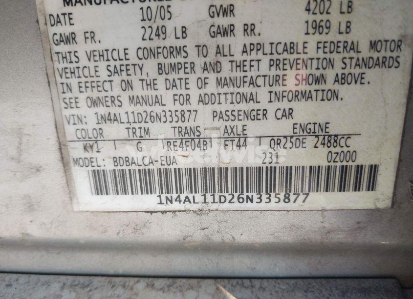 Photo 9 of 2006 Nissan Altima 2.5 S (VIN 1N4AL11D26N335877)