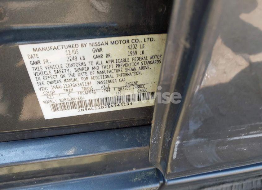 Photo 9 of 2006 Nissan Altima 2.5 S (VIN 1N4AL11D26N345194)