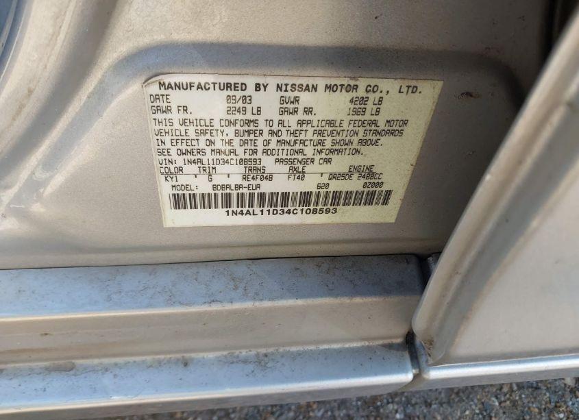 Photo 9 of 2004 Nissan Altima 2.5 S (VIN 1N4AL11D34C108593)