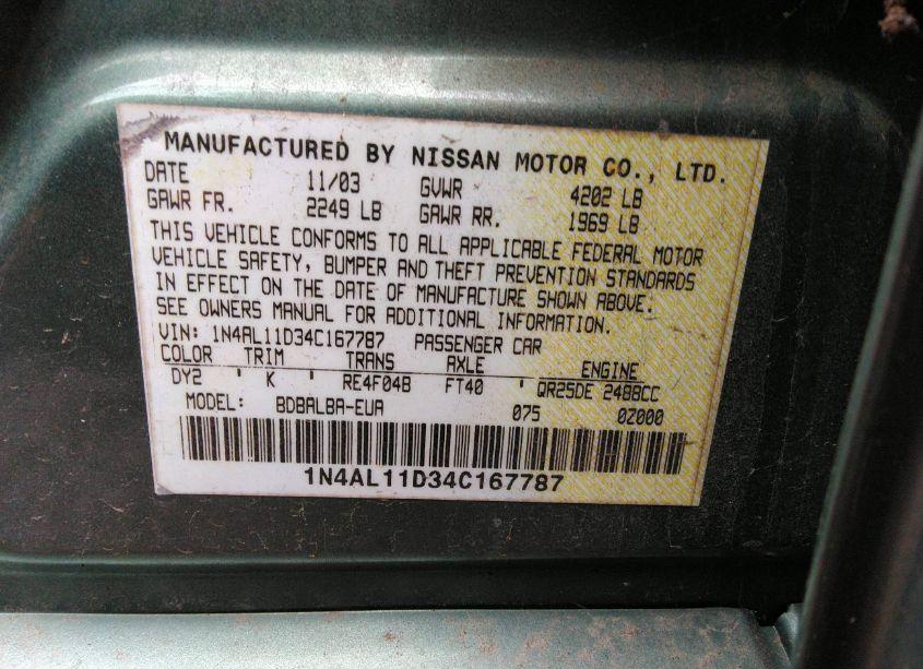 Photo 9 of 2004 Nissan Altima 2.5 S (VIN 1N4AL11D34C167787)
