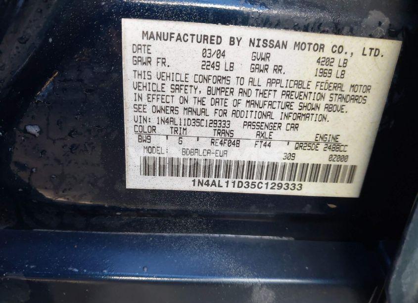 Photo 9 of 2005 Nissan Altima 2.5 S (VIN 1N4AL11D35C129333)