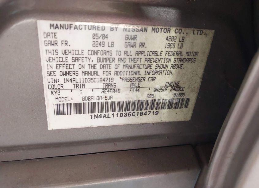 Photo 9 of 2005 Nissan Altima 2.5 S (VIN 1N4AL11D35C184719)