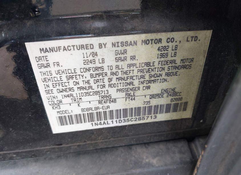 Photo 9 of 2005 Nissan Altima 2.5 S (VIN 1N4AL11D35C285713)