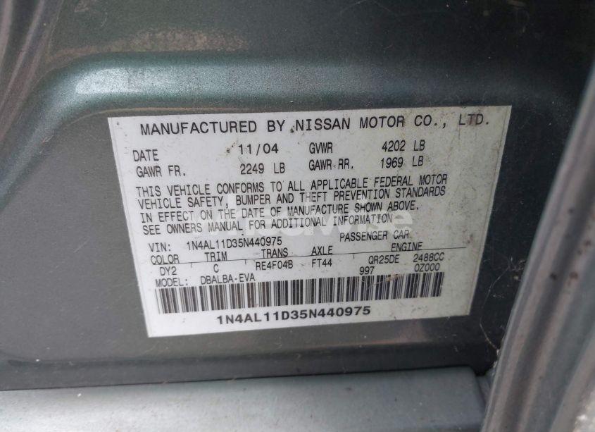 Photo 9 of 2005 Nissan Altima 2.5 S (VIN 1N4AL11D35N440975)