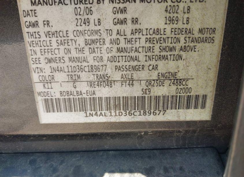 Photo 9 of 2006 Nissan Altima 2.5 S (VIN 1N4AL11D36C189677)