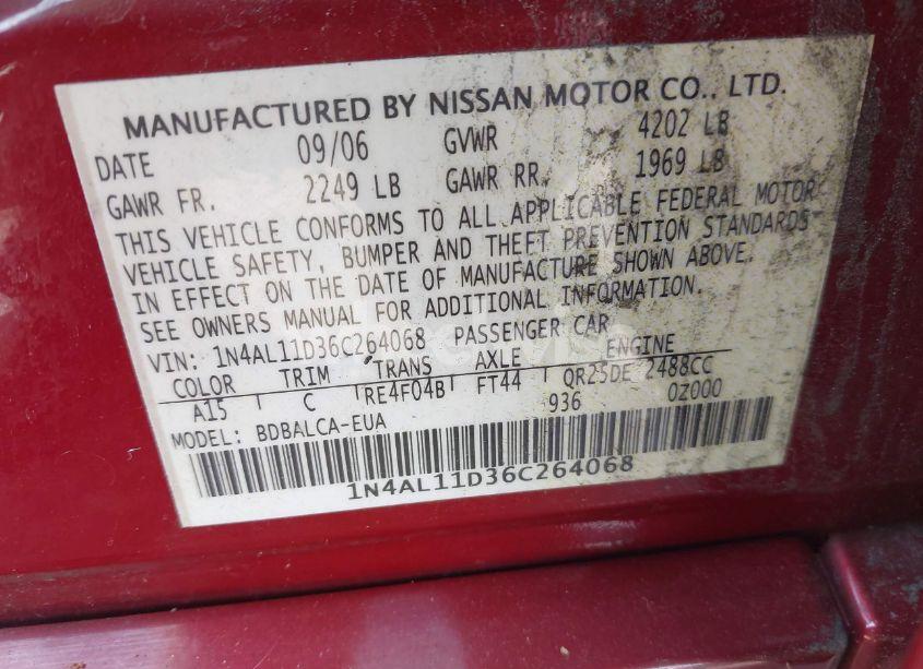 Photo 9 of 2006 Nissan Altima 2.5 S (VIN 1N4AL11D36C264068)