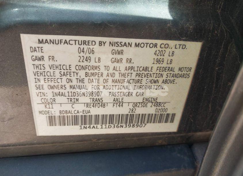 Photo 9 of 2006 Nissan Altima 2.5 S (VIN 1N4AL11D36N398907)