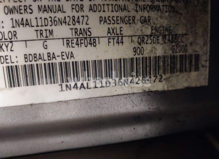 Photo 9 of 2006 Nissan Altima 2.5 S (VIN 1N4AL11D36N428472)