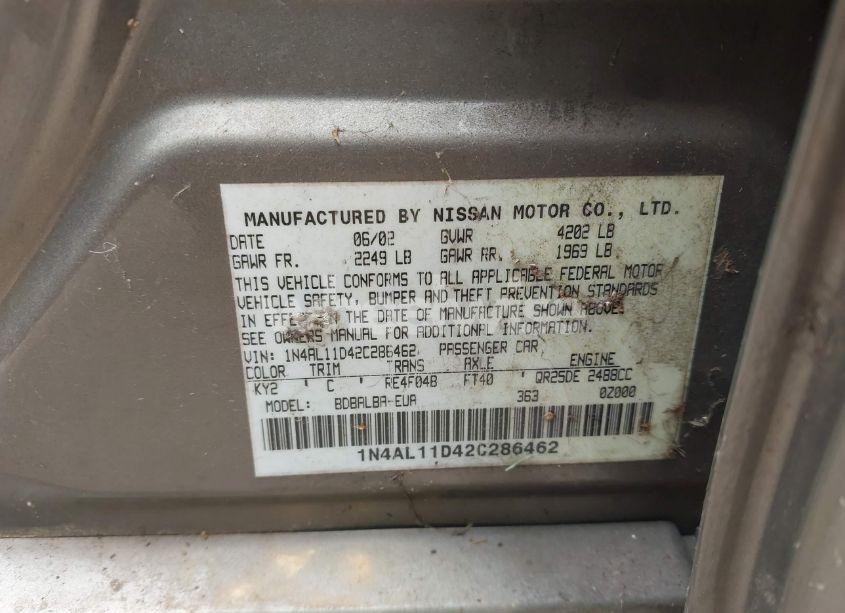 Photo 9 of 2002 Nissan Altima 2.5 SL (VIN 1N4AL11D42C286462)