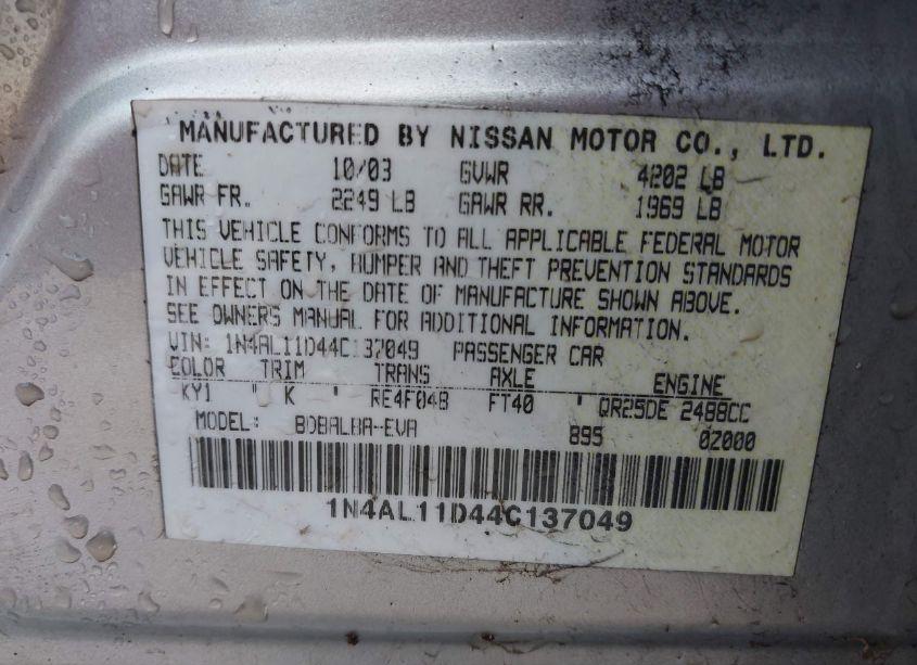 Photo 9 of 2004 Nissan Altima 2.5 S (VIN 1N4AL11D44C137049)