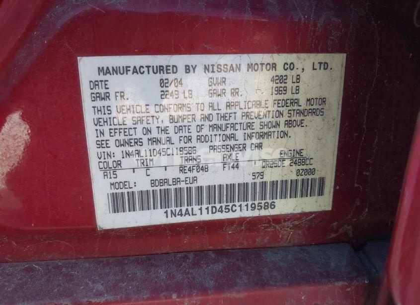 Photo 9 of 2005 Nissan Altima 2.5 S (VIN 1N4AL11D45C119586)