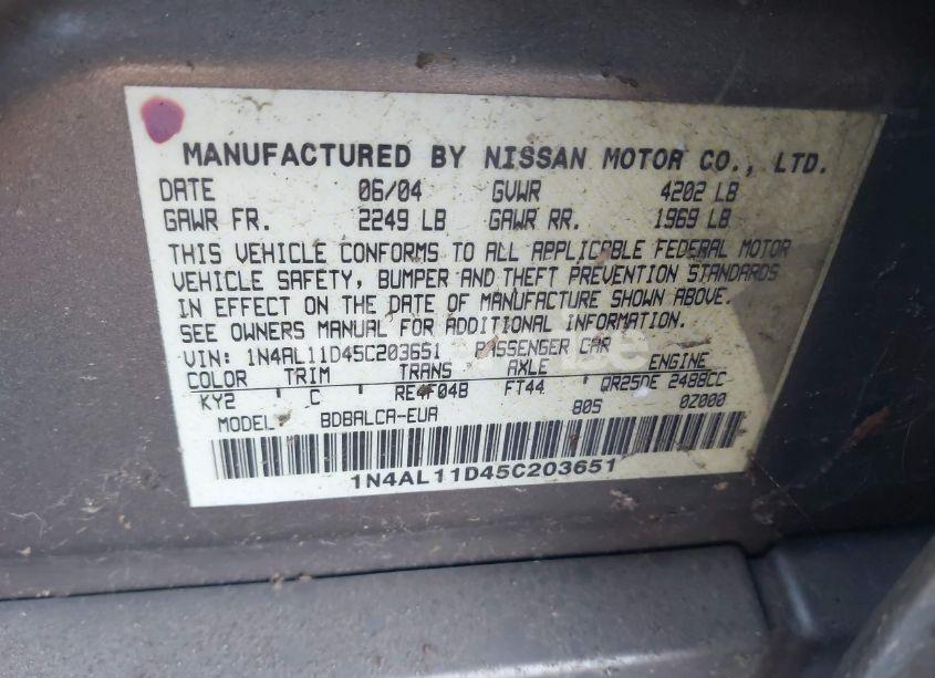 Photo 9 of 2005 Nissan Altima 2.5 S (VIN 1N4AL11D45C203651)