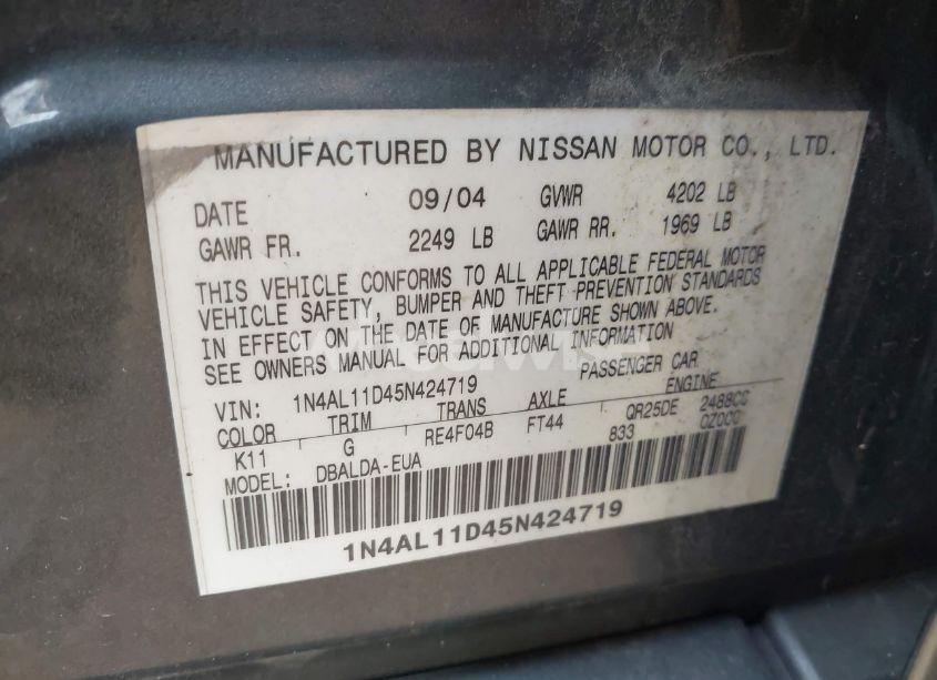Photo 9 of 2005 Nissan Altima 2.5 S (VIN 1N4AL11D45N424719)