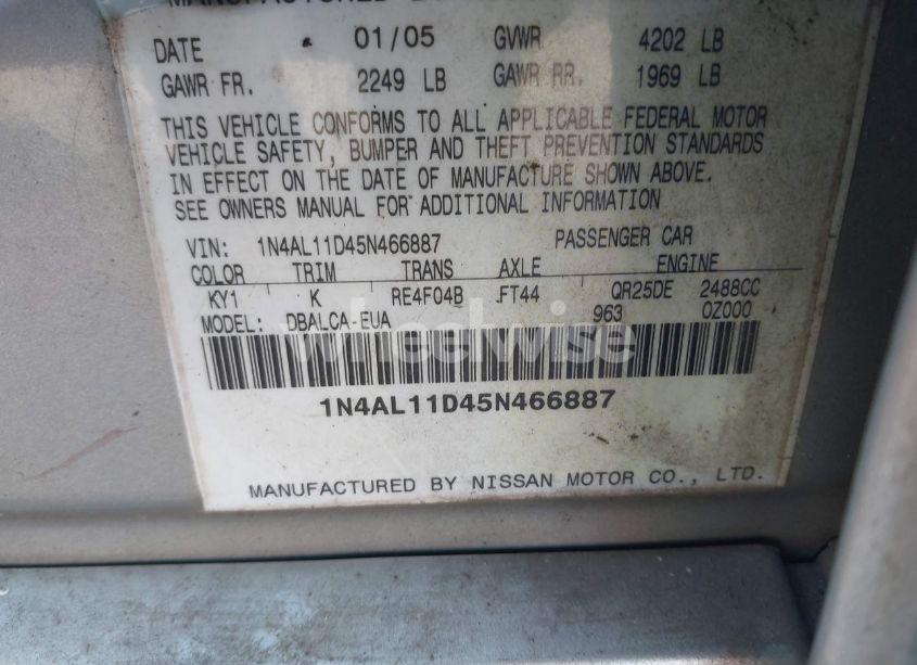 Photo 9 of 2005 Nissan Altima 2.5 S (VIN 1N4AL11D45N466887)