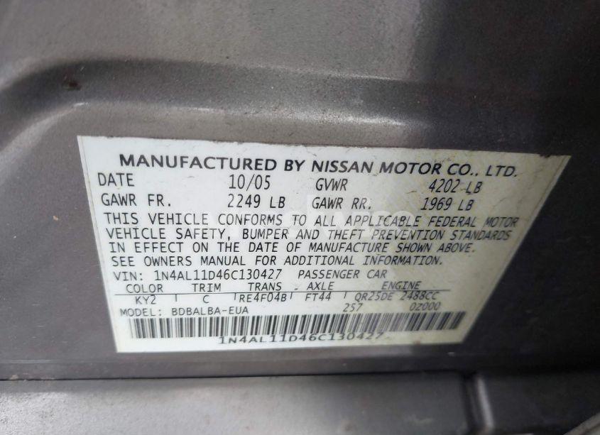 Photo 9 of 2006 Nissan Altima 2.5 S (VIN 1N4AL11D46C130427)