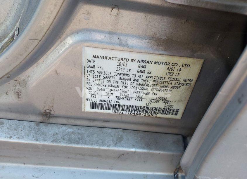 Photo 9 of 2006 Nissan Altima 2.5 S (VIN 1N4AL11D46N325061)
