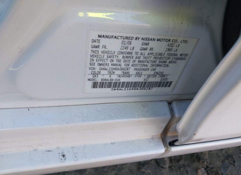 Photo 9 of 2006 Nissan Altima 2.5 S (VIN 1N4AL11D46N366287)