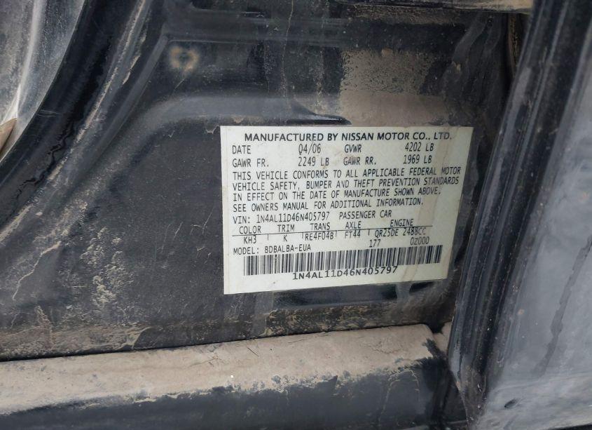 Photo 9 of 2006 Nissan Altima 2.5 S (VIN 1N4AL11D46N405797)