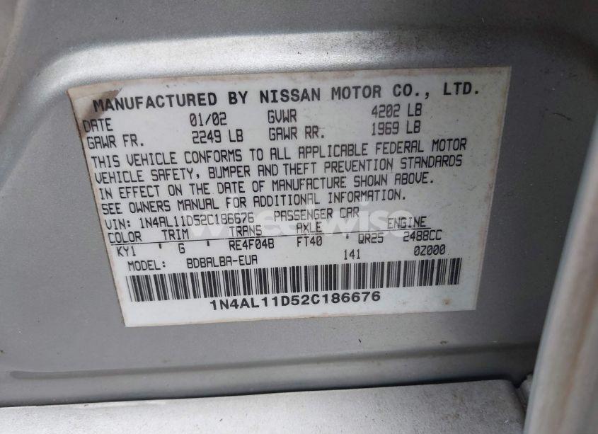 Photo 9 of 2002 Nissan Altima 2.5 SL (VIN 1N4AL11D52C186676)