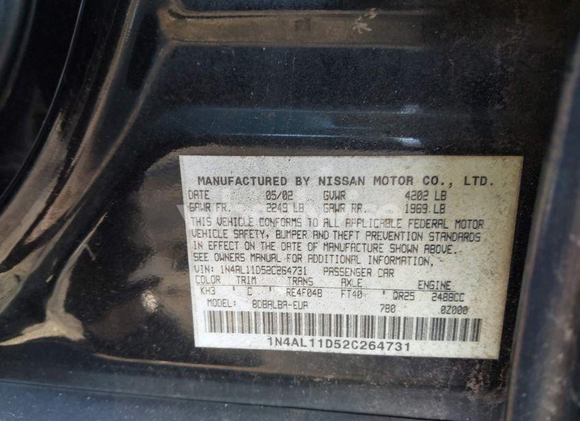 Photo 9 of 2002 Nissan Altima 2.5 SL (VIN 1N4AL11D52C264731)