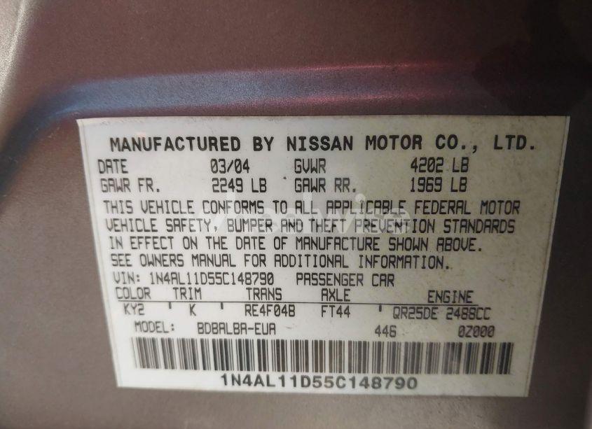 Photo 9 of 2005 Nissan Altima 2.5 S (VIN 1N4AL11D55C148790)