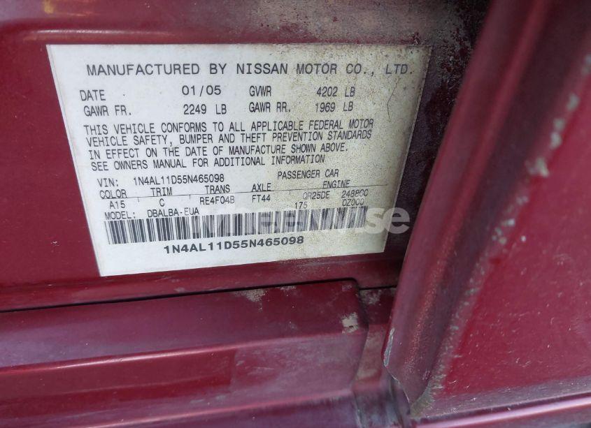 Photo 9 of 2005 Nissan Altima 2.5 S (VIN 1N4AL11D55N465098)