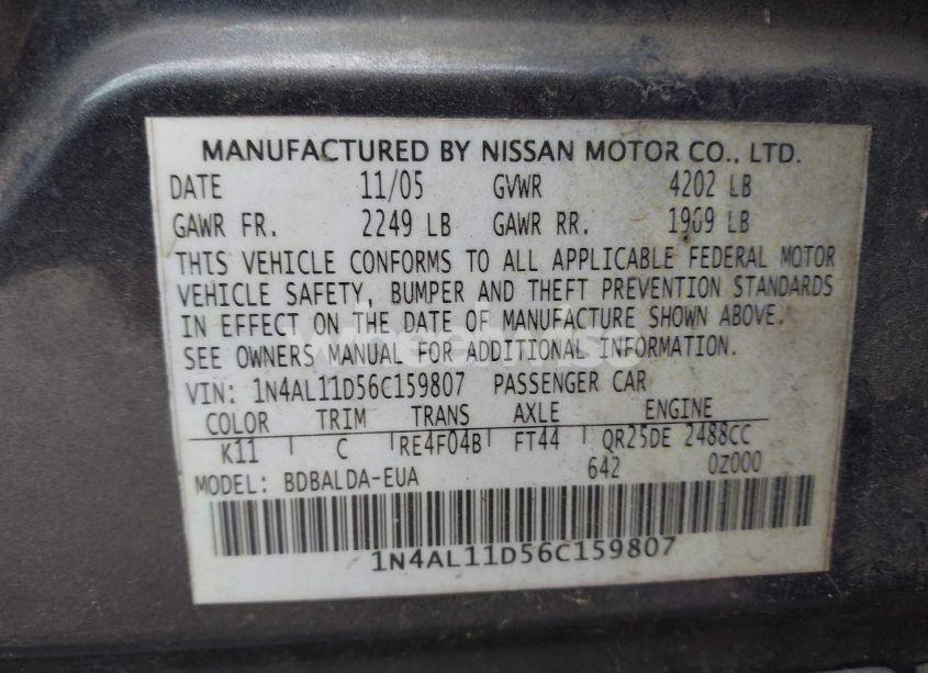Photo 9 of 2006 Nissan Altima 2.5 S (VIN 1N4AL11D56C159807)
