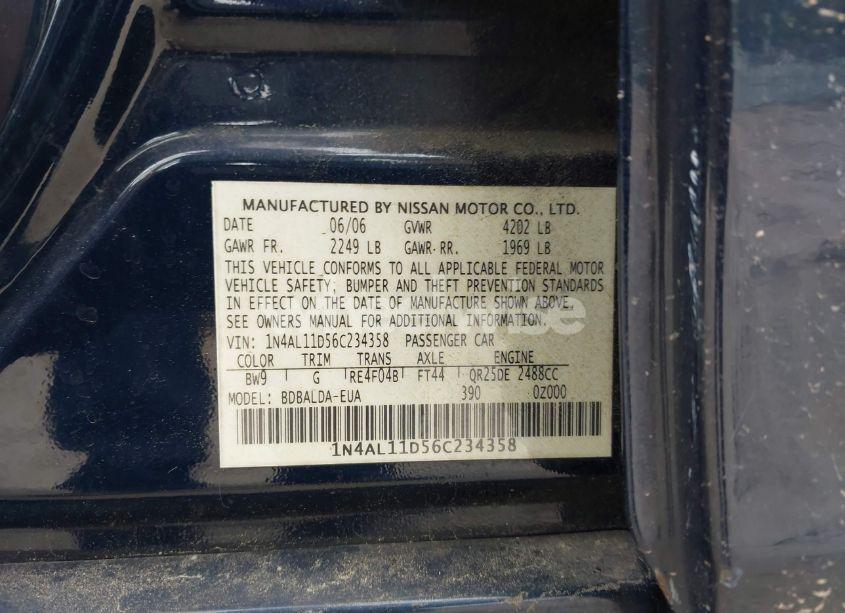 Photo 9 of 2006 Nissan Altima 2.5 S (VIN 1N4AL11D56C234358)