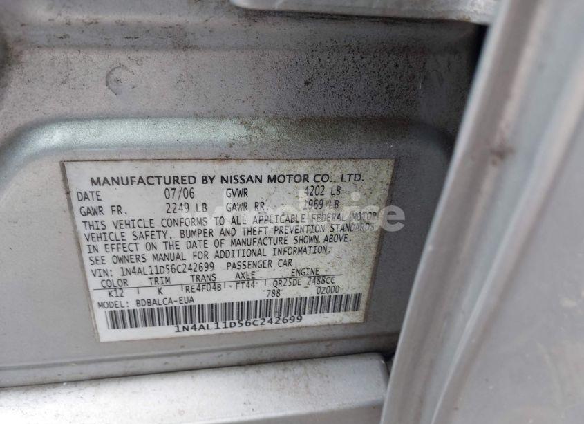 Photo 9 of 2006 Nissan Altima 2.5 S (VIN 1N4AL11D56C242699)