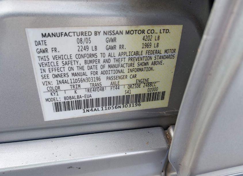 Photo 9 of 2006 Nissan Altima 2.5 S (VIN 1N4AL11D56N303196)